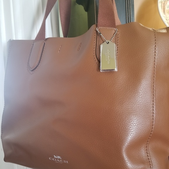 COACH Leather Derby Tote Saddle Brown - Picture 2 of 7